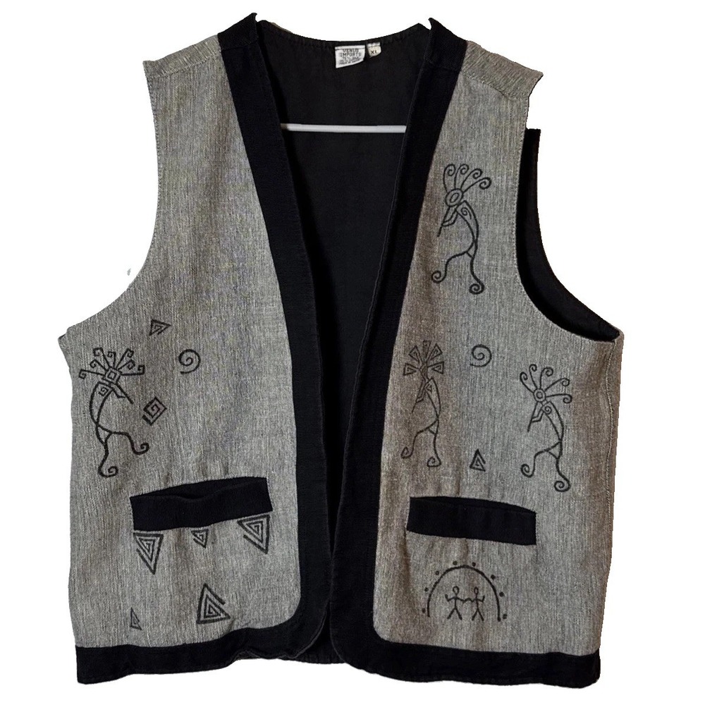 VTG Venus Imports Women XL Silk Cotton Kokopelli Southwestern Vest Nepal